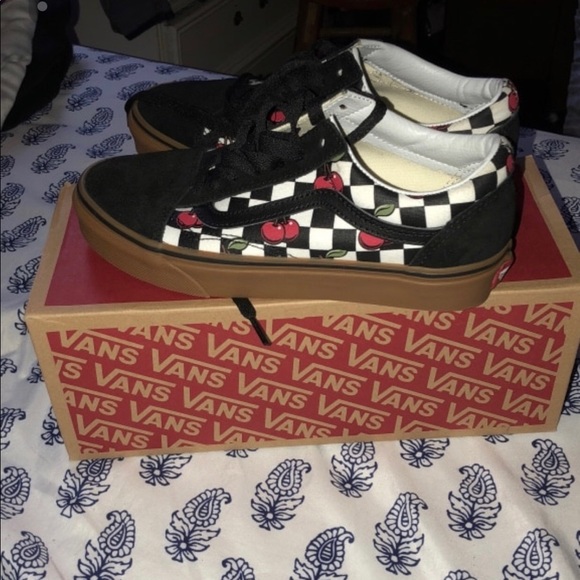cherry checkered vans high tops